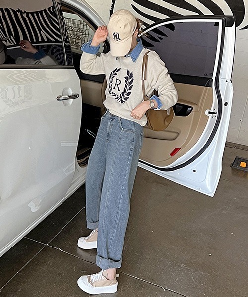 NANING9(ナンニング)の「NANING9 フロントロゴラウンドニット(ニット/セーター・レディース・ネイビー/クリーム・FREE)」の5枚目の写真