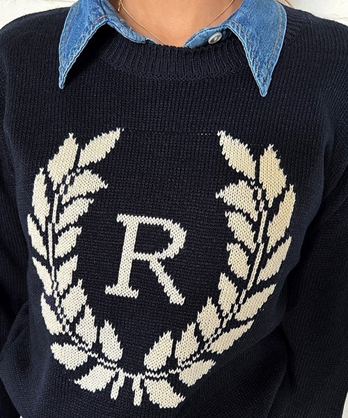 NANING9(ナンニング)の「NANING9 フロントロゴラウンドニット(ニット/セーター・レディース・ネイビー/クリーム・FREE)」の20枚目の写真