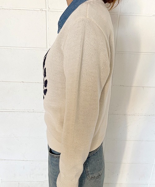 NANING9(ナンニング)の「NANING9 フロントロゴラウンドニット(ニット/セーター・レディース・ネイビー/クリーム・FREE)」の10枚目の写真