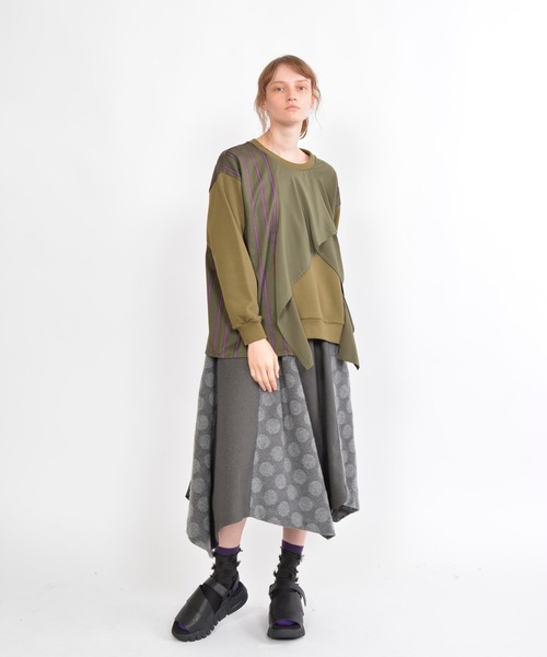 gomme（ゴム）の「30/10裏毛　フロントドレープT（Tシャツ/カットソー・レディース・チャコールグレー/ブラック/カーキ・MEDIUM）」の5枚目の写真