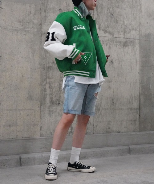 GUESS グリーン ホワイト スタジャン 81 GUESS グリーン ホワイト