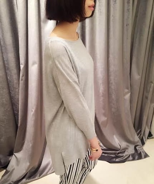 FIGARO Paris（フィガロパリ）の「◆レーヨンナイロン ボートネックプルオーバー（ニット/セーター・レディース・ブラック/グレー/ホワイト・FREE）」の3枚目の写真