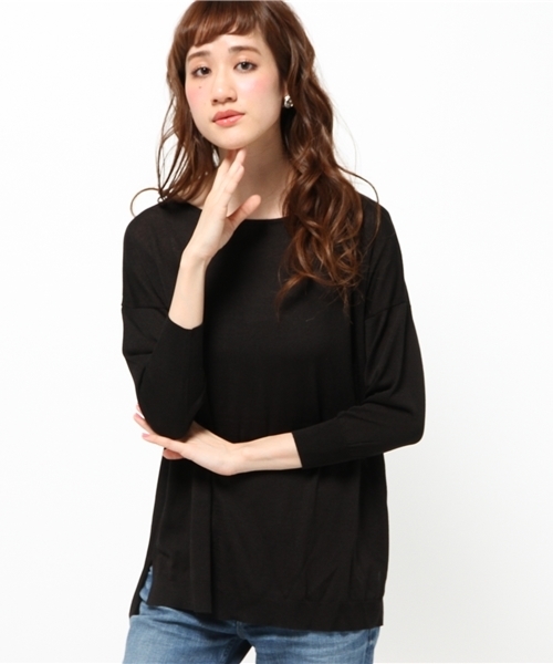 FIGARO Paris（フィガロパリ）の「◆レーヨンナイロン ボートネックプルオーバー（ニット/セーター・レディース・ブラック/グレー/ホワイト・FREE）」の2枚目の写真