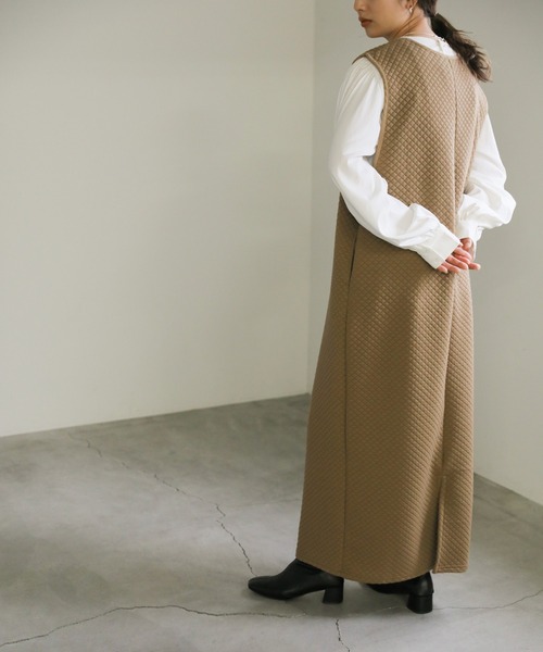 2022 AW VネックキルティングロングベストOP（ワンピース）｜select