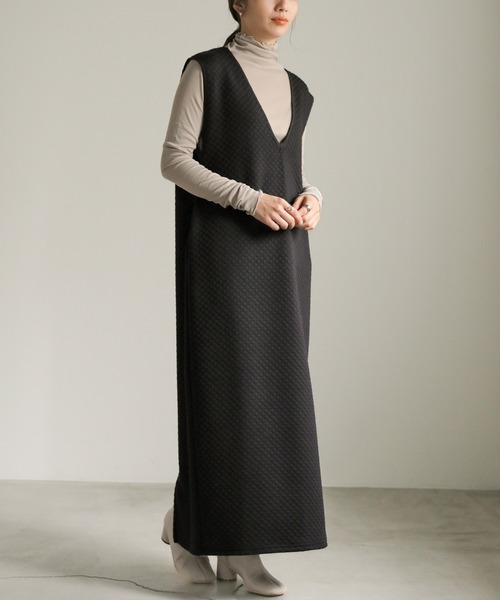 2022 AW VネックキルティングロングベストOP（ワンピース）｜select