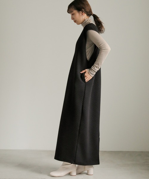 2022 AW VネックキルティングロングベストOP（ワンピース）｜select