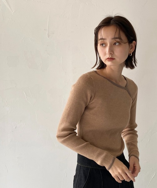 CLEIO(クレイオ)の「【CLEIO】カットアウトリブニット(ニット/セーター・レディース・ライトグリーン/アイボリー/ベージュ・FREE)」の6枚目の写真