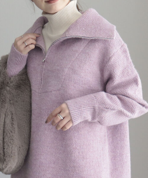 fredy emue（フレディエミュ）の「ハーフZIPニットプルオーバー（ニット/セーター・レディース・ピンク/ライトグレー/アイボリー・38）」の3枚目の写真