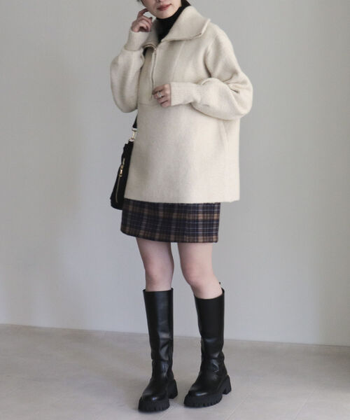 fredy emue（フレディエミュ）の「ハーフZIPニットプルオーバー（ニット/セーター・レディース・ピンク/ライトグレー/アイボリー・38）」の5枚目の写真