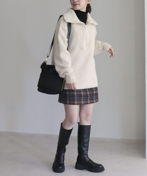 fredy emue（フレディエミュ）の「ハーフZIPニットプルオーバー（ニット/セーター・レディース・ピンク/ライトグレー/アイボリー・38）」の7枚目の写真