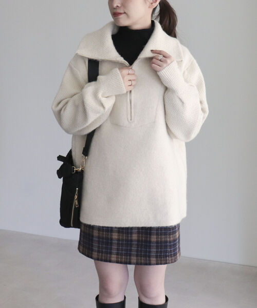 fredy emue（フレディエミュ）の「ハーフZIPニットプルオーバー（ニット/セーター・レディース・ピンク/ライトグレー/アイボリー・38）」の9枚目の写真