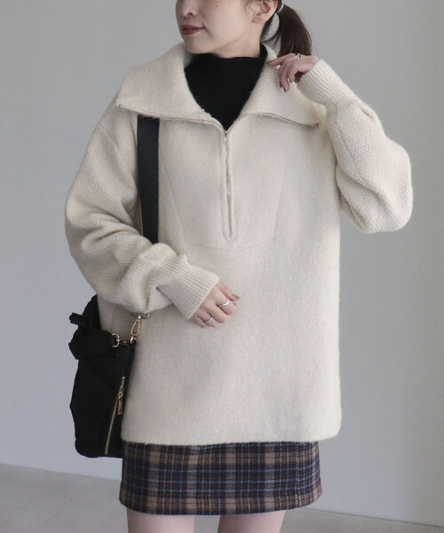 fredy emue（フレディエミュ）の「ハーフZIPニットプルオーバー（ニット/セーター・レディース・ピンク/ライトグレー/アイボリー・38）」の11枚目の写真