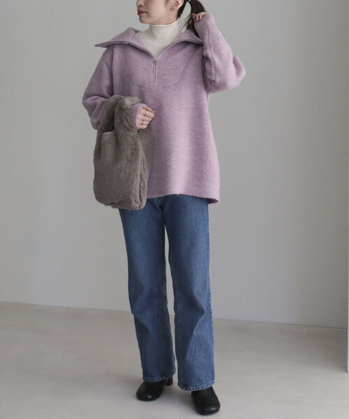 fredy emue（フレディエミュ）の「ハーフZIPニットプルオーバー（ニット/セーター・レディース・ピンク/ライトグレー/アイボリー・38）」の12枚目の写真