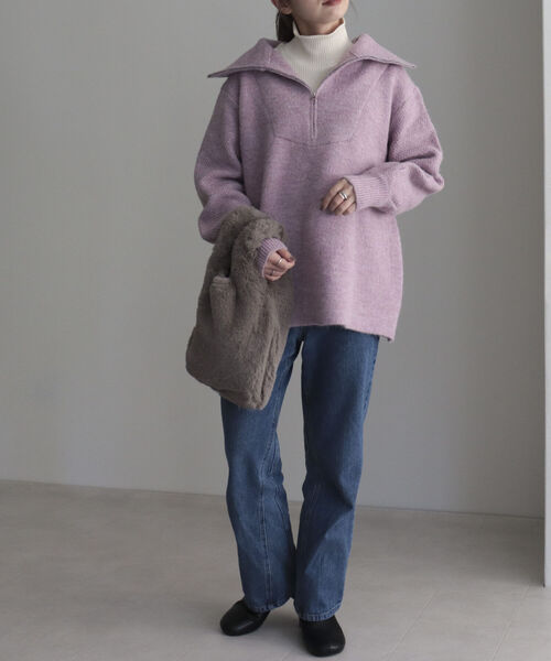 fredy emue（フレディエミュ）の「ハーフZIPニットプルオーバー（ニット/セーター・レディース・ピンク/ライトグレー/アイボリー・38）」の13枚目の写真