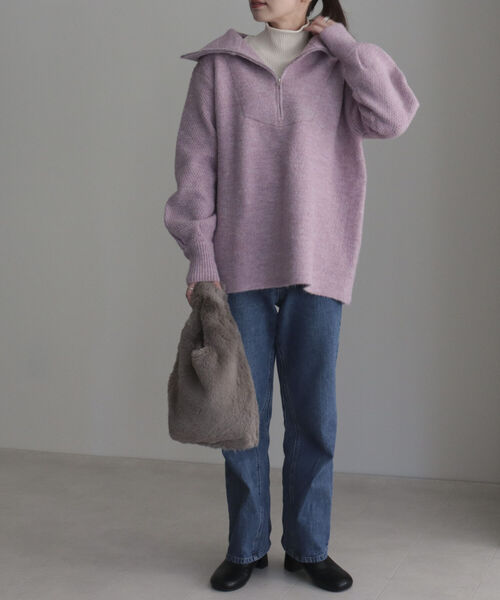 fredy emue（フレディエミュ）の「ハーフZIPニットプルオーバー（ニット/セーター・レディース・ピンク/ライトグレー/アイボリー・38）」の14枚目の写真