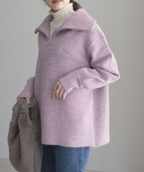 fredy emue（フレディエミュ）の「ハーフZIPニットプルオーバー（ニット/セーター・レディース・ピンク/ライトグレー/アイボリー・38）」の15枚目の写真