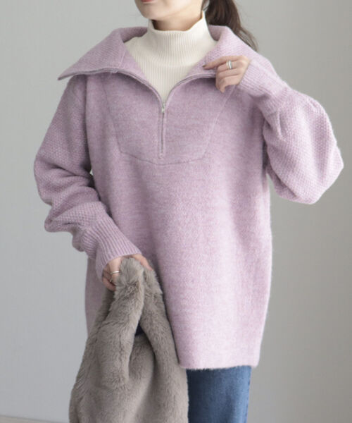 fredy emue（フレディエミュ）の「ハーフZIPニットプルオーバー（ニット/セーター・レディース・ピンク/ライトグレー/アイボリー・38）」の16枚目の写真