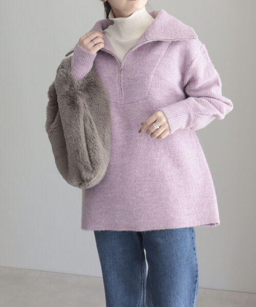 fredy emue（フレディエミュ）の「ハーフZIPニットプルオーバー（ニット/セーター・レディース・ピンク/ライトグレー/アイボリー・38）」の20枚目の写真