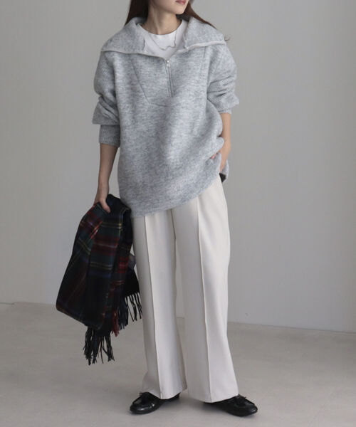 fredy emue（フレディエミュ）の「ハーフZIPニットプルオーバー（ニット/セーター・レディース・ピンク/ライトグレー/アイボリー・38）」の22枚目の写真