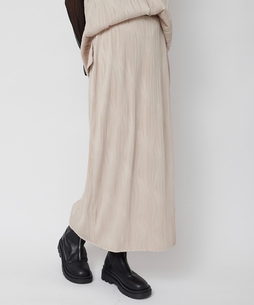 ANOTHER S(アナザーエス)の「ウェーブプリーツロングスカート(スカート・レディース・グレイッシュベージュ/ブラック・M)」の1枚目の写真