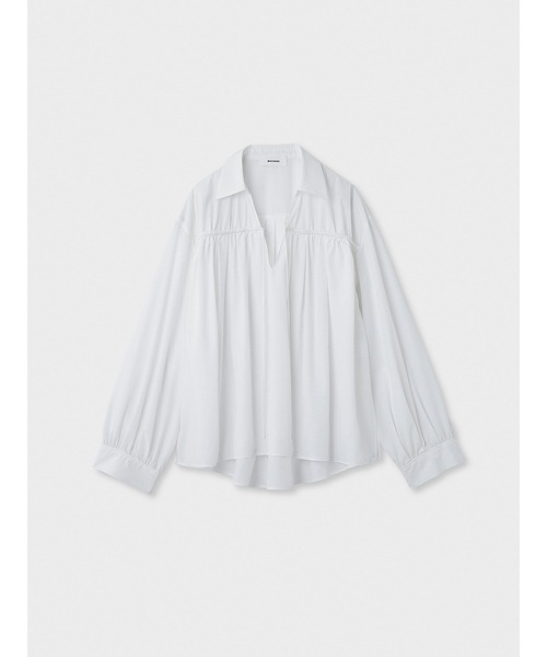 【ミースロエ】sustainable スキッパーギャザーブラウス ホワイト MIESROHE（ミースロエ）の「sustainable スキッパーギャザー
