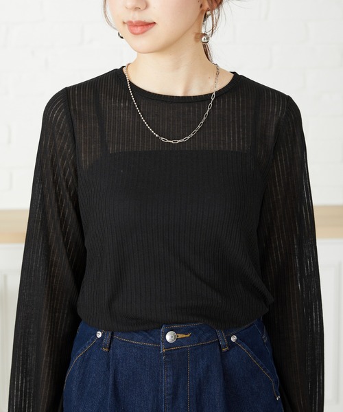 acro（アクロ）の「■シアーテレコカットソー/AC3405（Tシャツ/カットソー・レディース・ブラック/ホワイト/ブルー/ピンク・ﾌﾘ-）」の9枚目の写真