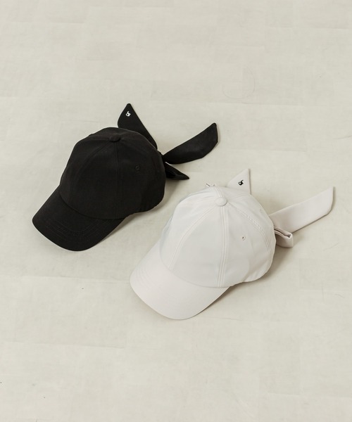 OLIVE des OLIVE（オリーブデオリーブ）の「刺繍入りバックリボンキャップ　1031150010（キャップ・レディース・ブラック/オフホワイト・FREE）」の3枚目の写真