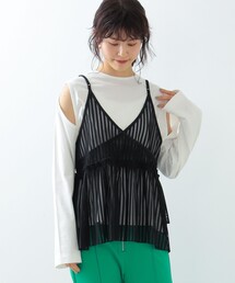 Ray BEAMS | Ray BEAMS / ストライプ メッシュ ギャザー キャミソール(キャミソール)