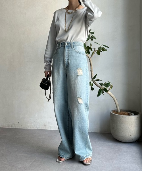 DouDou（ドゥドゥ）の「袖シアーリブTEE（Tシャツ/カットソー・レディース・ブルー系その他/オフホワイト/ネイビー/ライトグレー・FREE）」の15枚目の写真