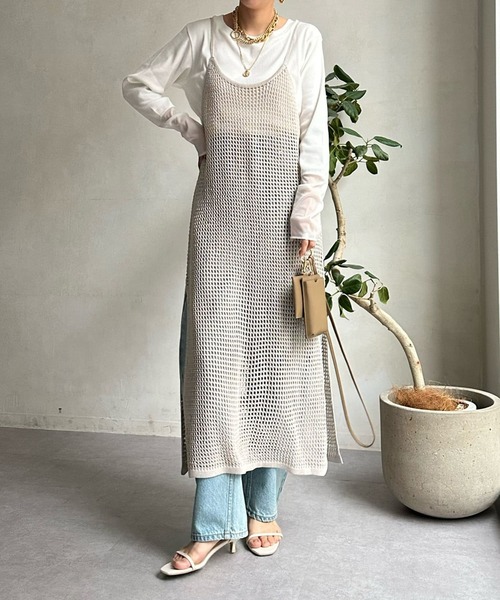 DouDou（ドゥドゥ）の「袖シアーリブTEE（Tシャツ/カットソー・レディース・ブルー系その他/オフホワイト/ネイビー/ライトグレー・FREE）」の6枚目の写真