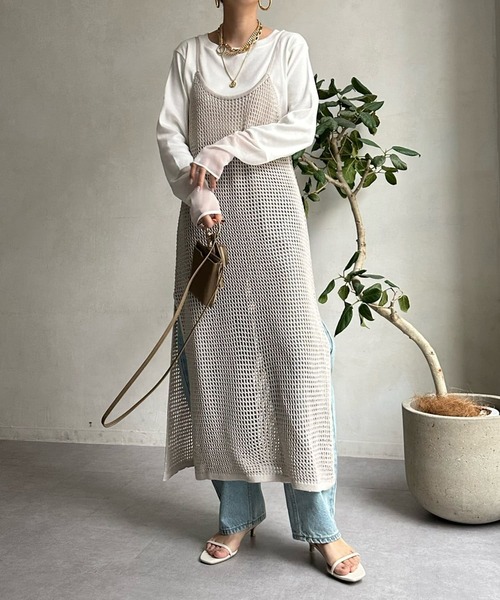 DouDou（ドゥドゥ）の「袖シアーリブTEE（Tシャツ/カットソー・レディース・ブルー系その他/オフホワイト/ネイビー/ライトグレー・FREE）」の10枚目の写真