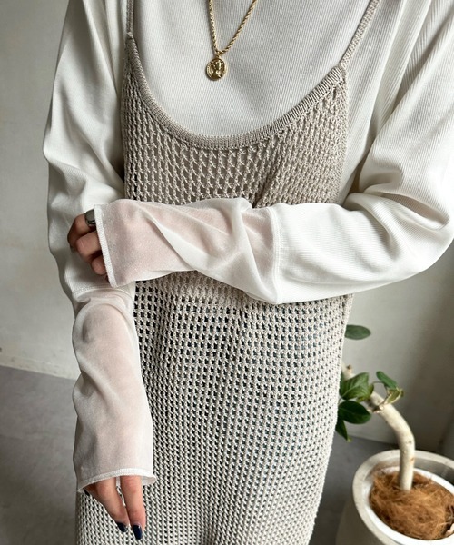 DouDou（ドゥドゥ）の「袖シアーリブTEE（Tシャツ/カットソー・レディース・ブルー系その他/オフホワイト/ネイビー/ライトグレー・FREE）」の13枚目の写真