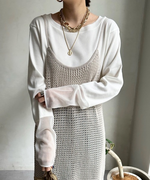 DouDou（ドゥドゥ）の「袖シアーリブTEE（Tシャツ/カットソー・レディース・ブルー系その他/オフホワイト/ネイビー/ライトグレー・FREE）」の11枚目の写真