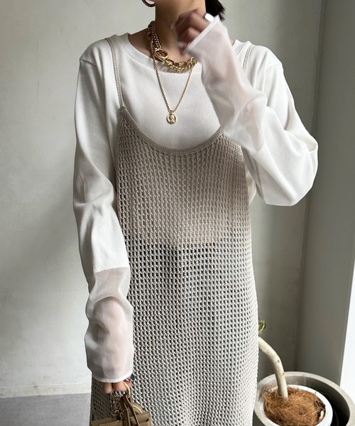 DouDou（ドゥドゥ）の「袖シアーリブTEE（Tシャツ/カットソー・レディース・ブルー系その他/オフホワイト/ネイビー/ライトグレー・FREE）」の12枚目の写真