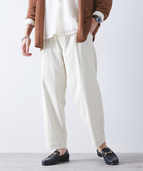 417 EDIFICE（フォーワンセブンエディフィス）の「リネンオックス リラックスイージー パンツ（スラックス・メンズ・カーキ/アイボリー/ベージュ/チャコールグレー・LARGE/SMALL/MEDIUM）」の2枚目の写真