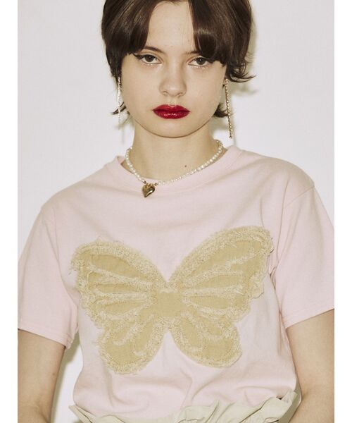 jouetie（ジュエティ）の「バタフライドッキング Tシャツ（Tシャツ/カットソー・レディース・オフホワイト/ピンク/ブラック・MEDIUM）」の10枚目の写真