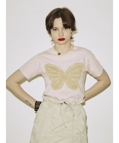 jouetie（ジュエティ）の「バタフライドッキング Tシャツ（Tシャツ/カットソー・レディース・オフホワイト/ピンク/ブラック・MEDIUM）」の12枚目の写真