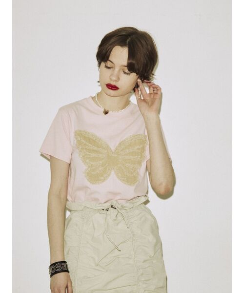 jouetie（ジュエティ）の「バタフライドッキング Tシャツ（Tシャツ/カットソー・レディース・オフホワイト/ピンク/ブラック・MEDIUM）」の13枚目の写真
