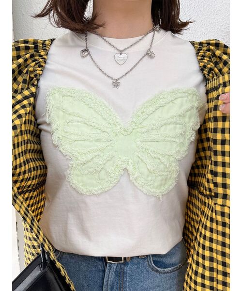 jouetie（ジュエティ）の「バタフライドッキング Tシャツ（Tシャツ/カットソー・レディース・オフホワイト/ピンク/ブラック・MEDIUM）」の17枚目の写真