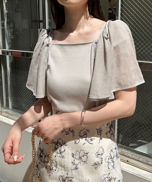 one after another NICE CLAUP（ワンアフターアナザーナイスクラップ）の「マルチWay/異素材ドッキングトップス（Tシャツ/カットソー・レディース・ブラック/グレイッシュベージュ/アイボリー/ブラウン・FREE）」の4枚目の写真