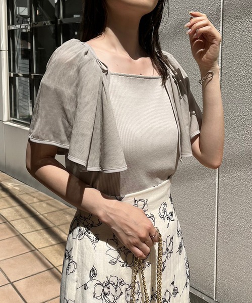 one after another NICE CLAUP（ワンアフターアナザーナイスクラップ）の「マルチWay/異素材ドッキングトップス（Tシャツ/カットソー・レディース・ブラック/グレイッシュベージュ/アイボリー/ブラウン・FREE）」の19枚目の写真