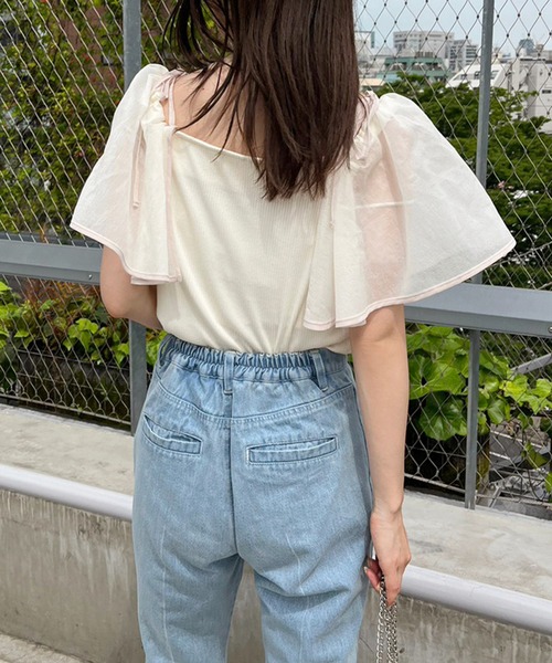 one after another NICE CLAUP（ワンアフターアナザーナイスクラップ）の「マルチWay/異素材ドッキングトップス（Tシャツ/カットソー・レディース・ブラック/グレイッシュベージュ/アイボリー/ブラウン・FREE）」の9枚目の写真