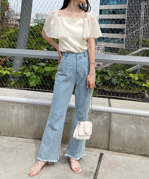 one after another NICE CLAUP（ワンアフターアナザーナイスクラップ）の「マルチWay/異素材ドッキングトップス（Tシャツ/カットソー・レディース・ブラック/グレイッシュベージュ/アイボリー/ブラウン・FREE）」の5枚目の写真