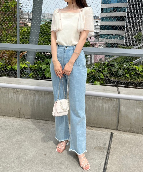 one after another NICE CLAUP（ワンアフターアナザーナイスクラップ）の「マルチWay/異素材ドッキングトップス（Tシャツ/カットソー・レディース・ブラック/グレイッシュベージュ/アイボリー/ブラウン・FREE）」の6枚目の写真