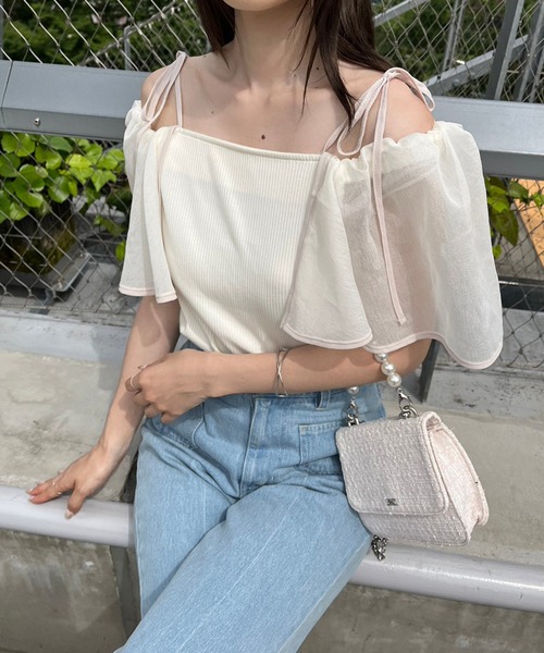 one after another NICE CLAUP（ワンアフターアナザーナイスクラップ）の「マルチWay/異素材ドッキングトップス（Tシャツ/カットソー・レディース・ブラック/グレイッシュベージュ/アイボリー/ブラウン・FREE）」の7枚目の写真