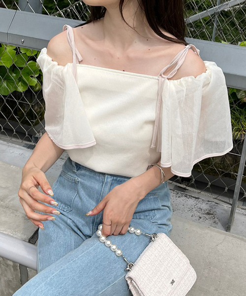 one after another NICE CLAUP（ワンアフターアナザーナイスクラップ）の「マルチWay/異素材ドッキングトップス（Tシャツ/カットソー・レディース・ブラック/グレイッシュベージュ/アイボリー/ブラウン・FREE）」の8枚目の写真