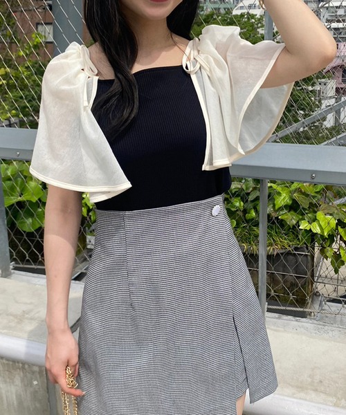 one after another NICE CLAUP（ワンアフターアナザーナイスクラップ）の「マルチWay/異素材ドッキングトップス（Tシャツ/カットソー・レディース・ブラック/グレイッシュベージュ/アイボリー/ブラウン・FREE）」の12枚目の写真