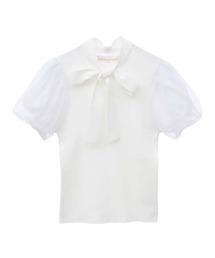 チュールスリーブボウタイニット