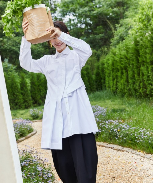 JNBY(ジェーエヌビーワイ)の「Dressy Cotton Long Shirt(シャツ/ブラウス・レディース・ブラック/ホワイト/グリーン・38/36/40)」の2枚目の写真