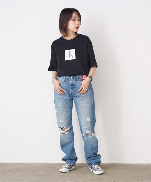 Calvin Klein(カルバン・クライン)の「Calvin Klein/カルバンクライン SS CENTER MONOGRAM BOX LOGO CREWNK TEE Tシャツ(Tシャツ/カットソー・メンズ・ホワイト/ブラック・M/L/XL)」の9枚目の写真